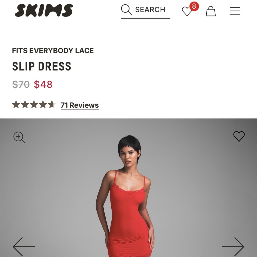 SKIMS Red Lace Chemise Dress with Silky Spaghetti Straps